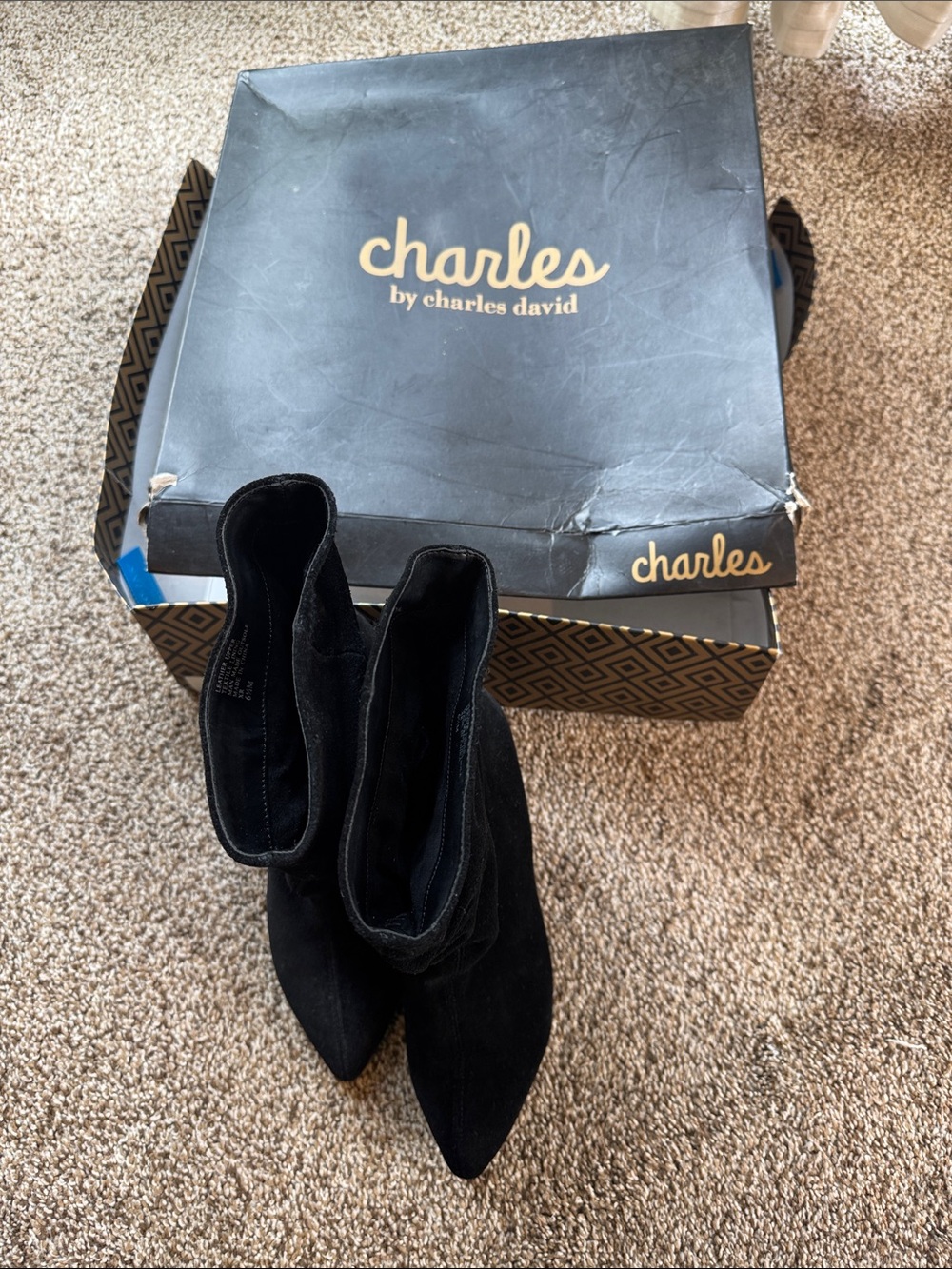 Charles by Charles David Black Suede-Look Pointed Toe Ankle Boots